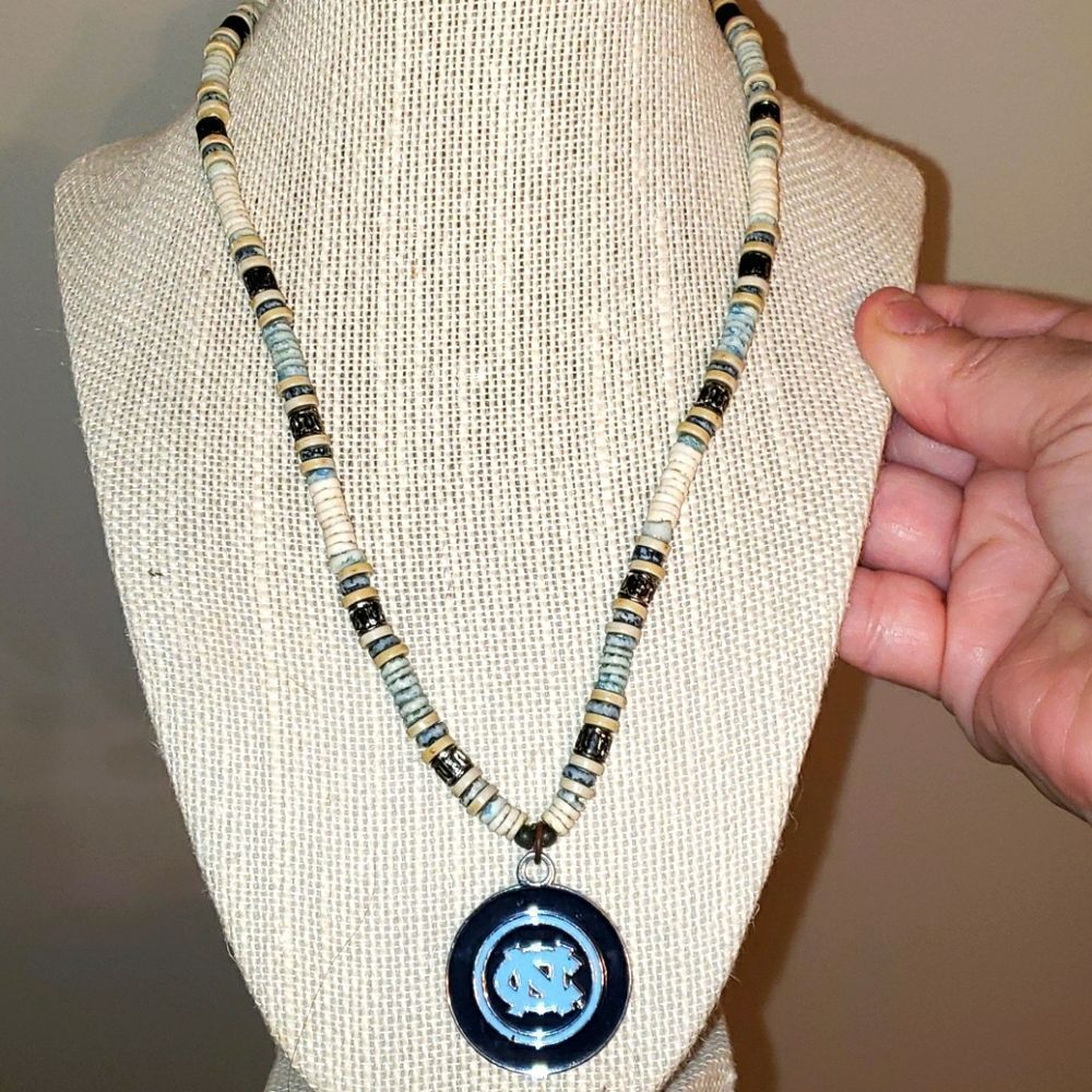 Beaded Necklace, blue medallion